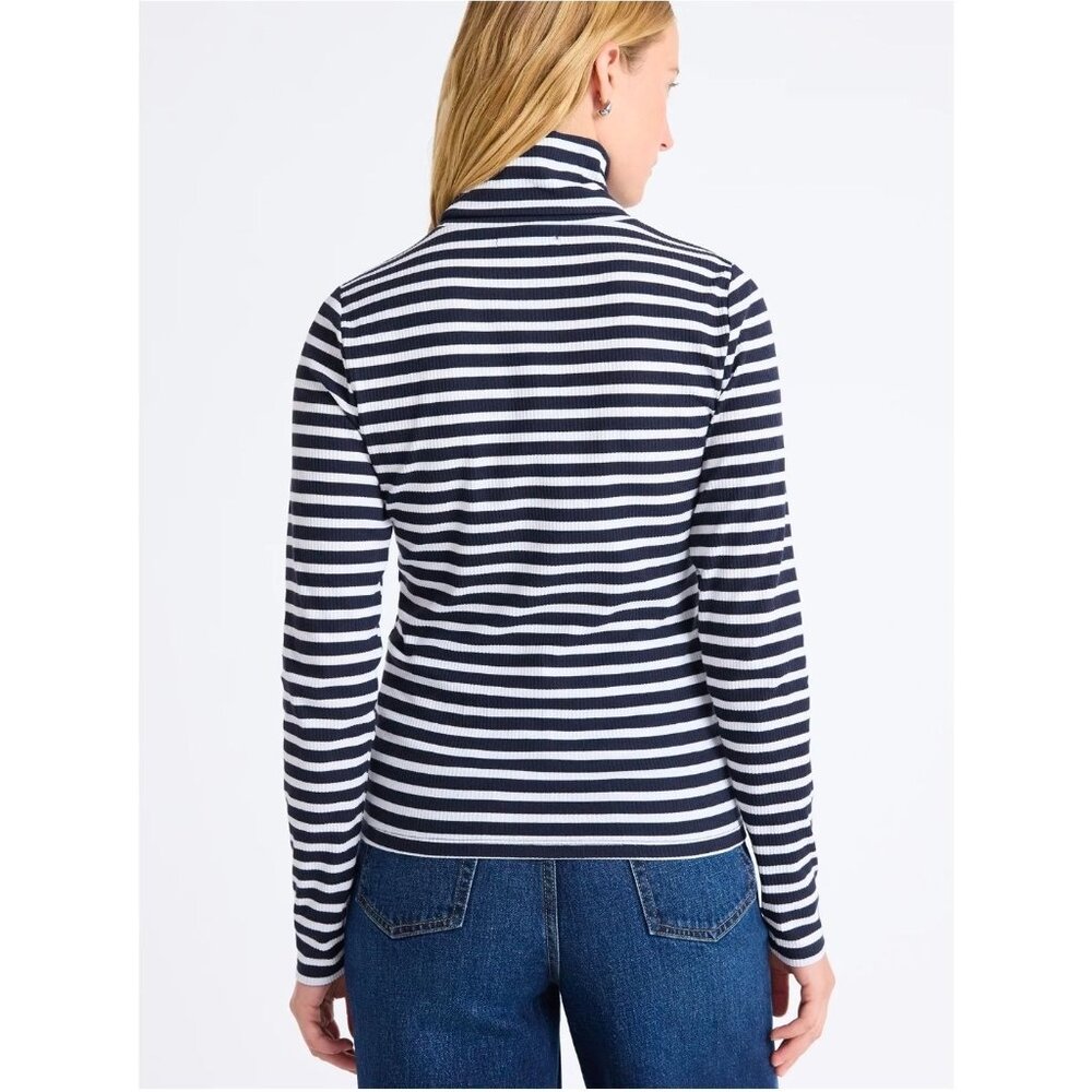 Women's Stripped Ribbed Turtleneck Tee Size Medium 8-10 NWT - Free Assembly - Picture 2 of 8